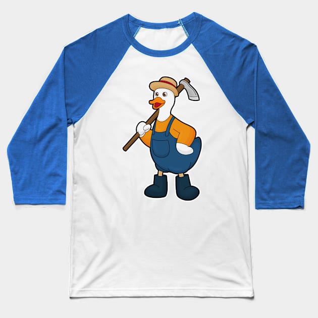 Duck as Farmer with Hoe Baseball T-Shirt by Markus Schnabel